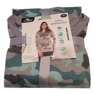 Crane Ladies LG Sweatshirt Top Grey Green Camouflage Athleisure NEW Thumbholes
